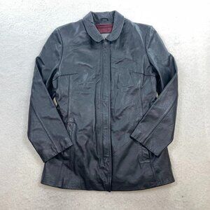 Vintage Wilsons Leather 3M Thinsulate Red Lined Button Up Black Leather Jacket M